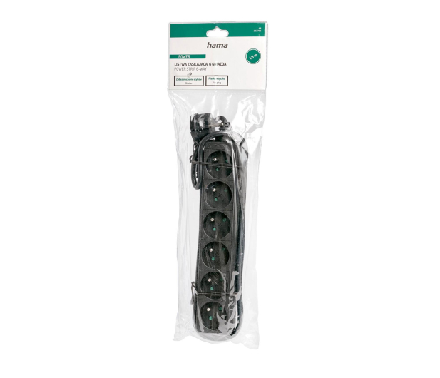HAMA Listwa zasilająca Standard 6gn, 1.5m czarna, bez włącznika - 1416385 - zdjęcie 6